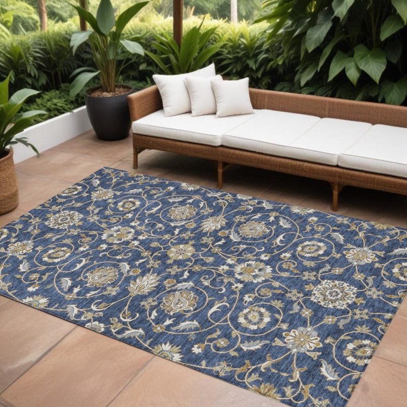 Tapis intérieur / extérieur marocain 8 pi x 10 pi bleu marine brun et ivoire lavable