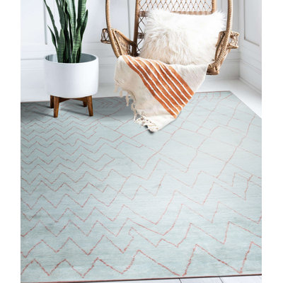 Moroccan Light Blue Hand Knotted Wool Modern Contemporary 9' x 12' Area Rug