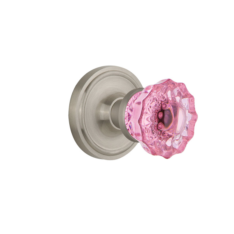 Rosette classique avec bouton de porte rose cristal, Nickel satiné