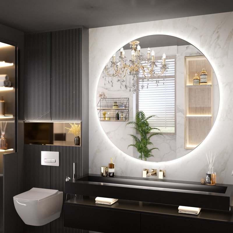 Adorna Round Frameless Backlit Mirror, LED Bathroom Vanity Mirror with 3 Color Temperature, Stepless Dimmable Brightness, Anti-fog Function, 50000h Lifetime, Shatterproof Film