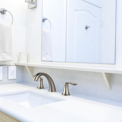 Modern Brushed Nickel Widespread Bathroom Faucet, 2-Handle Deck Mount with Stainless Steel Pop-Up Drain, Lead-Free