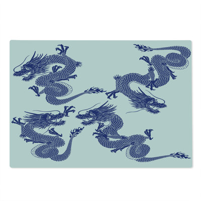Ambesonne Blue Cutting Board Large Size Japanese Dragons Mythical Blue
