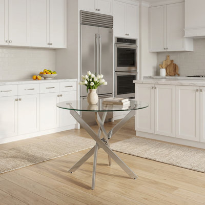 Modern Round Tempered Glass Dining Table with Chrome Legs for Compact Spaces