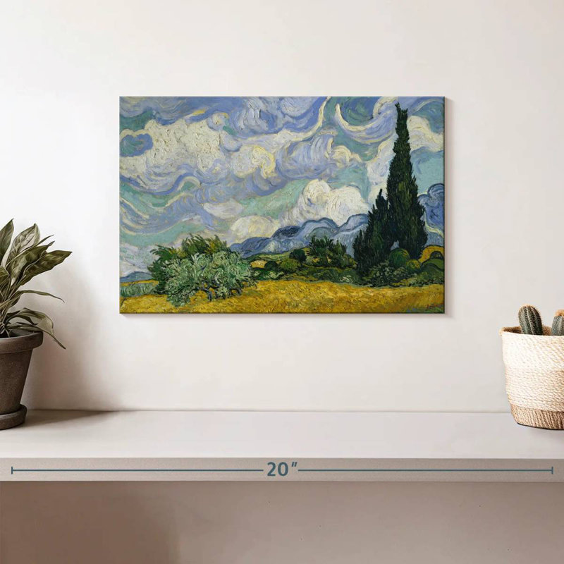 Peinture de champ de blé avec cyprès Alvord, H 8 po x l 12 po