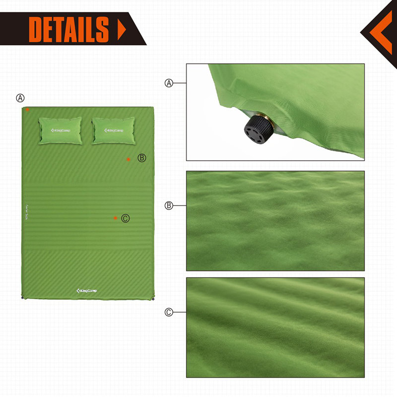 KingCamp Green Double Self-Inflating Camping Sleeping Pad with Pillows