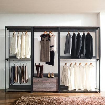 Walk-in rustique gris avec bois, métal, espace de rangement très profond, placard industriel en bois résistant à l'eau, couleur, rangement solide et résistance à la chaleur, égratignure