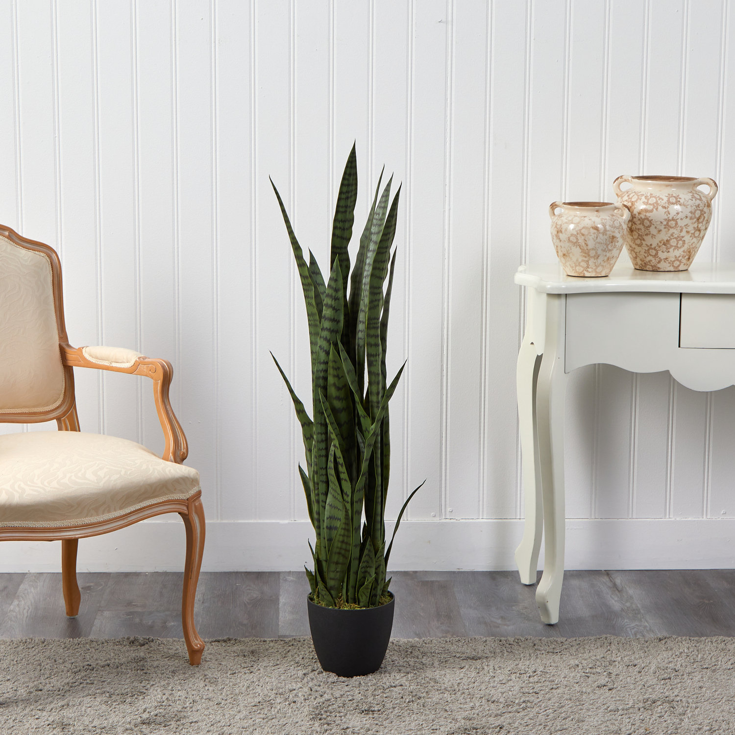 33" Artificial Snake Plant in Pot, Green, 46" H x 9" W x 9" D