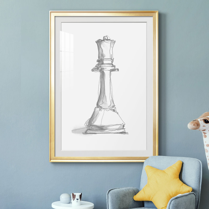 Étude d'échecs III - reproduction de cadre photo, Or, H 30,5 po x l 22,5 po x P 1 po