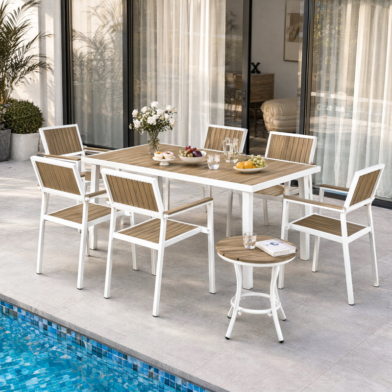 Ensemble de table et chaises de patio en aluminium 8 pièces 8 pièces (ensemble de 8), Beige