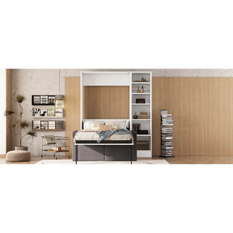 Configuration de lit simple blanc avec tablette et espace - rangement compact dans la chambre à coucher, ajout pratique