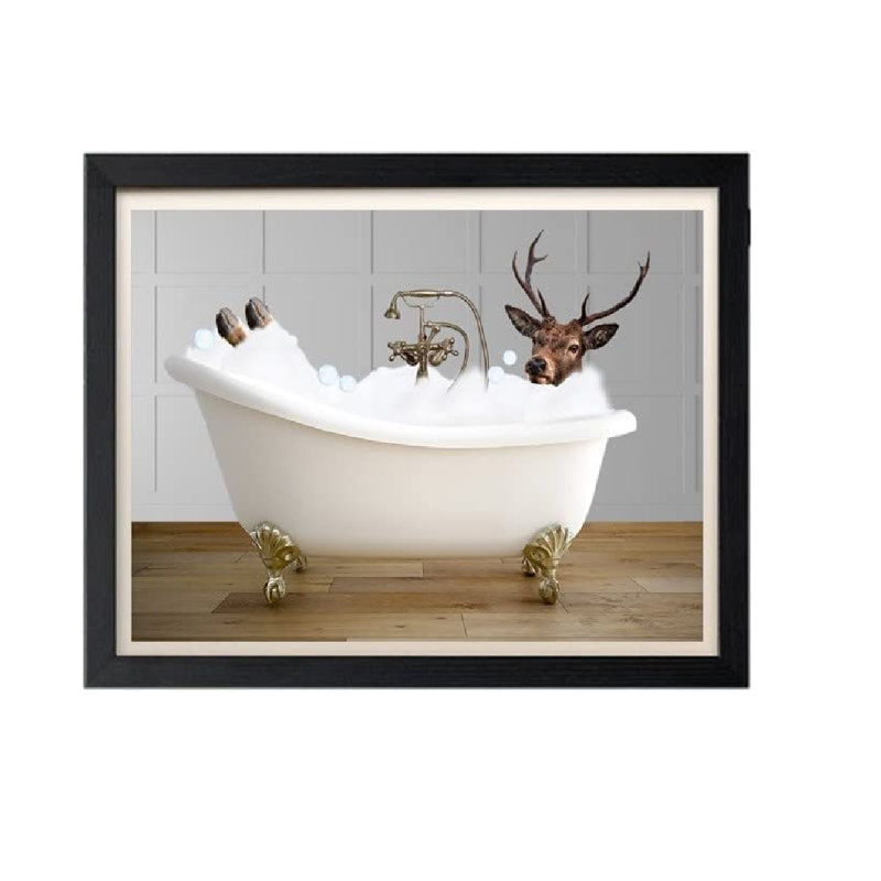 Stag In Bath Print - Funny Bathroom Wall Art - Deer Woodland Animal - Toilet Print - Quirky Bathroom Print - No Frame Print