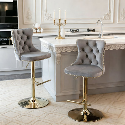 Tabourets de bar pivotants en velours