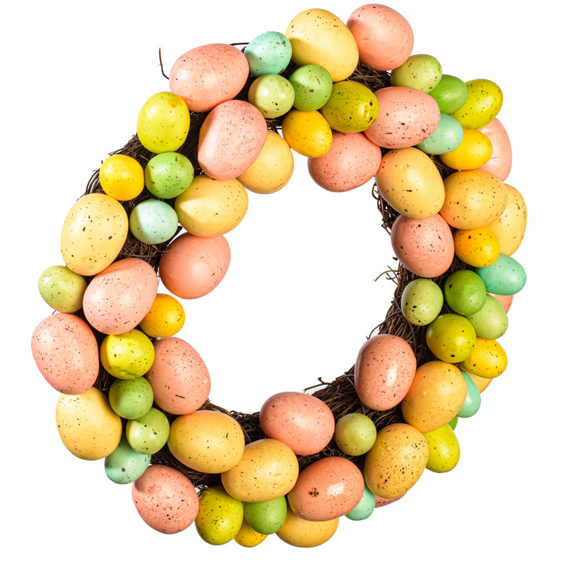 Vickerman 13" Artificial Pastel Easter Egg Wreath on a grapevine base.