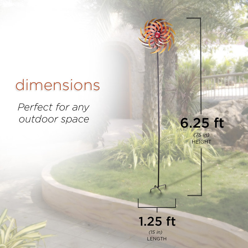 75" Tall Red and Orange Metal Kinetic Wind Spinner Stake