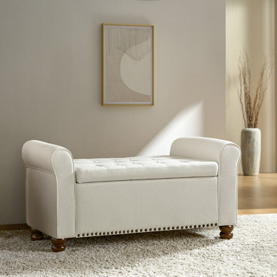 Alisdair 43.7'' W Flip Top Storage Bench with Nailhead and Solid Wood Legs
