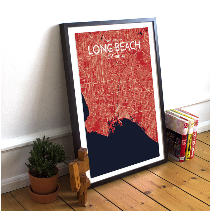 Long Beach City Map 1 Piece Wall Art, 91.4cm H x 61cm W x 0.13cm D