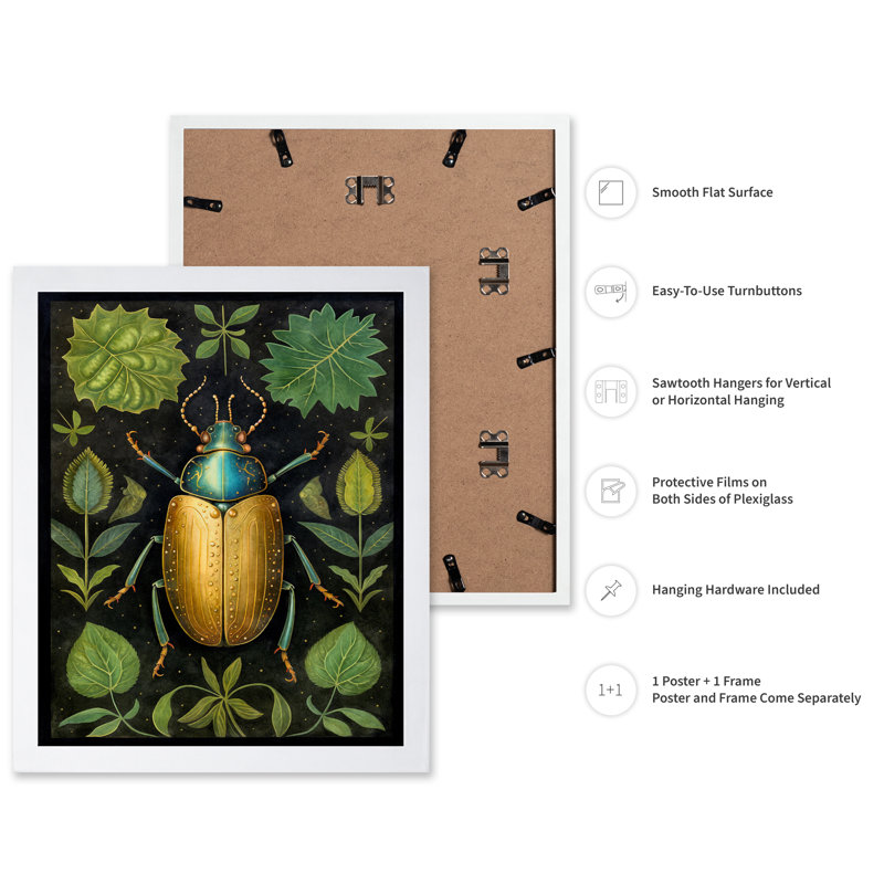 Coléoptère botanique no 2, Poster, 24"H x 32"W, White Framed