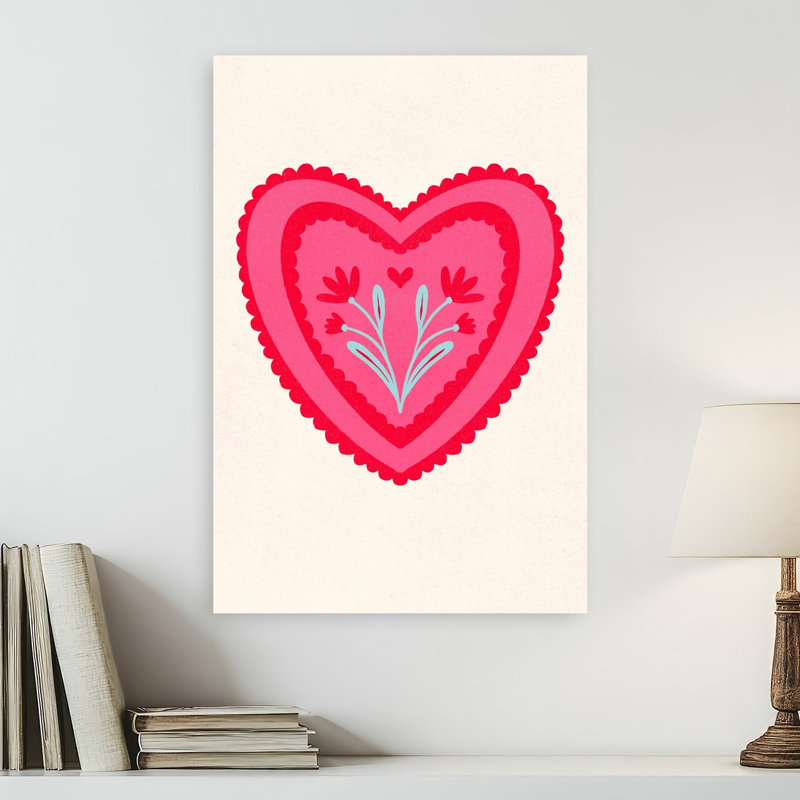 Pink Floral Heart Delicate Romantic Contemporary Flower Wall Art Print by Angela Minca - Wrapped Canvas Print
