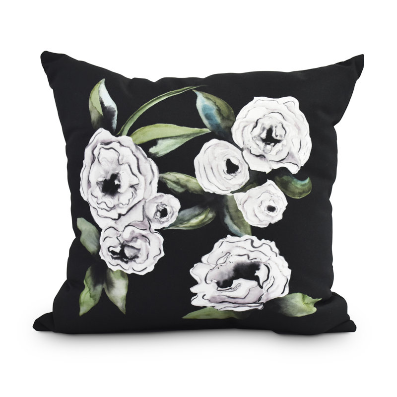 Housse et insert de coussin carré floral Fickle Florals, Noir, 20 po x 20 po