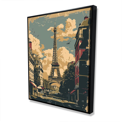 Eiffel Tower Beige Framed Canvas | Elegant Home Decor Art