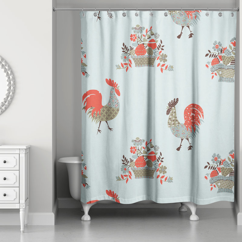 Rideau de douche simple coq Hamil, Bleu