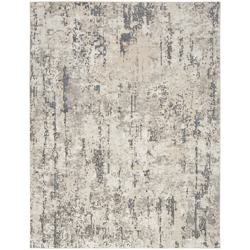 Fenster Abstract Modern Machine Woven Area Rug in Ivory/Blue/Gray, Rectangle 5'3" x 7'3"
