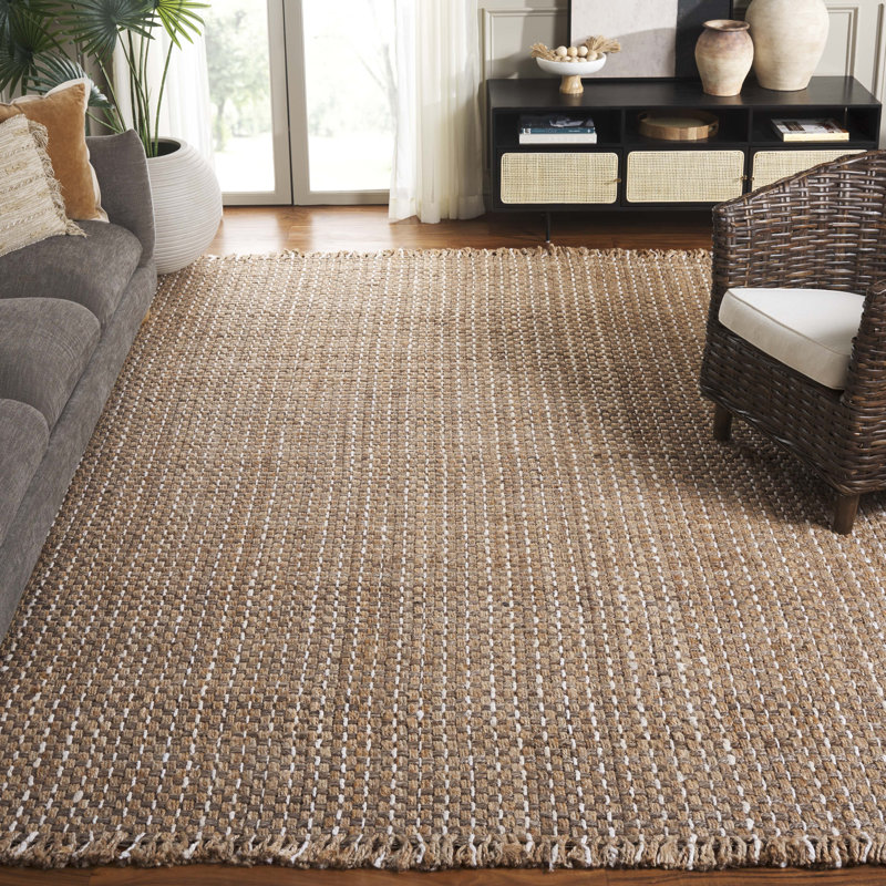 Tapis de couleur unie en jute tissé à plat à la main Khrysten, Rectangle 8 pi x 10 pi