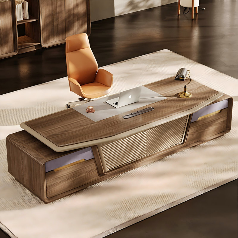 Bureau de direction 94,49 "de luxe rétro avec plateau bicolore, verrou d'empreinte digitale et éclairage DEL