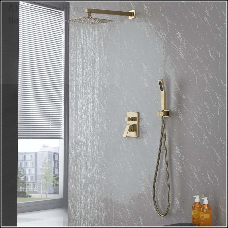 10-Inch Wall Mounted Rain Shower System with Handheld, Brushed Gold, Gold