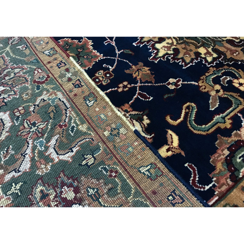 Sona Wool Oriental Area Rug in Navy/Green