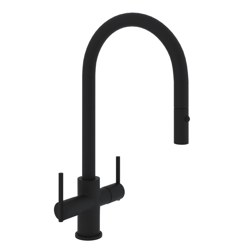 Pirellone 2 Lever Pull Down Kitchen Faucet, Matte Black