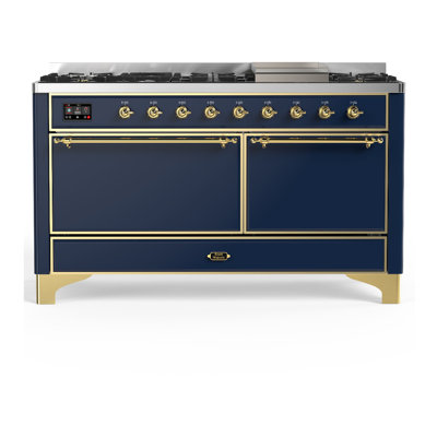Cuisinière à carburant double de 60 pouces avec 7 brûleurs scellés de la série Majestic III en bleu nuit (gaz naturel, garniture en laiton)