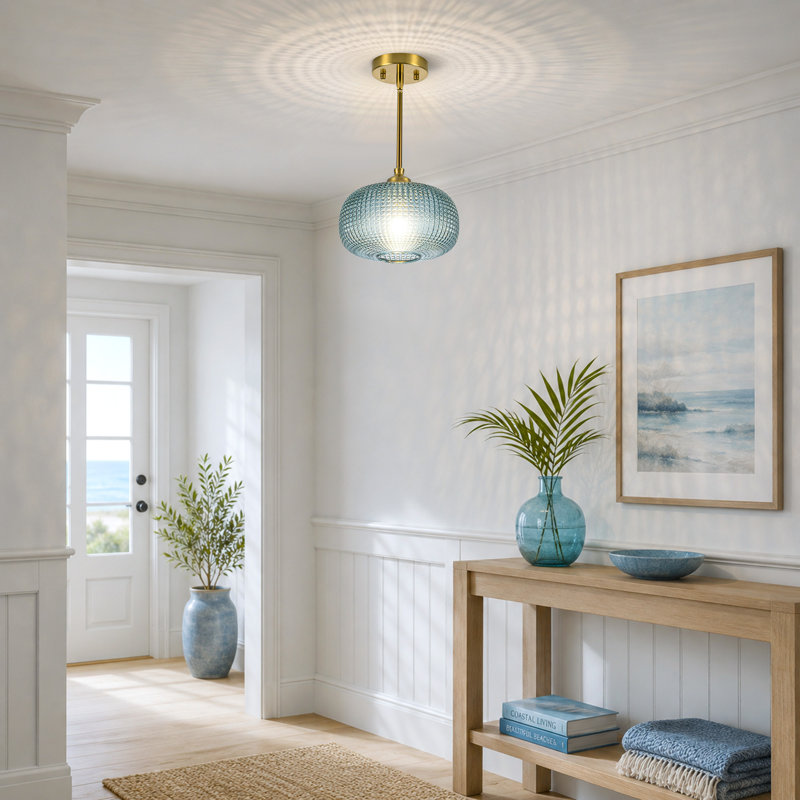 Luminaires suspendus 1 lumière moderne en verre bleu l 9,84 po