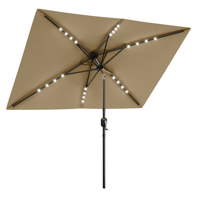10 ft. x 6.5 ft. Rectangular Solar LED Lighted Market Patio Umbrella with Crank Lift & Dual-Direction Tilt, Tan