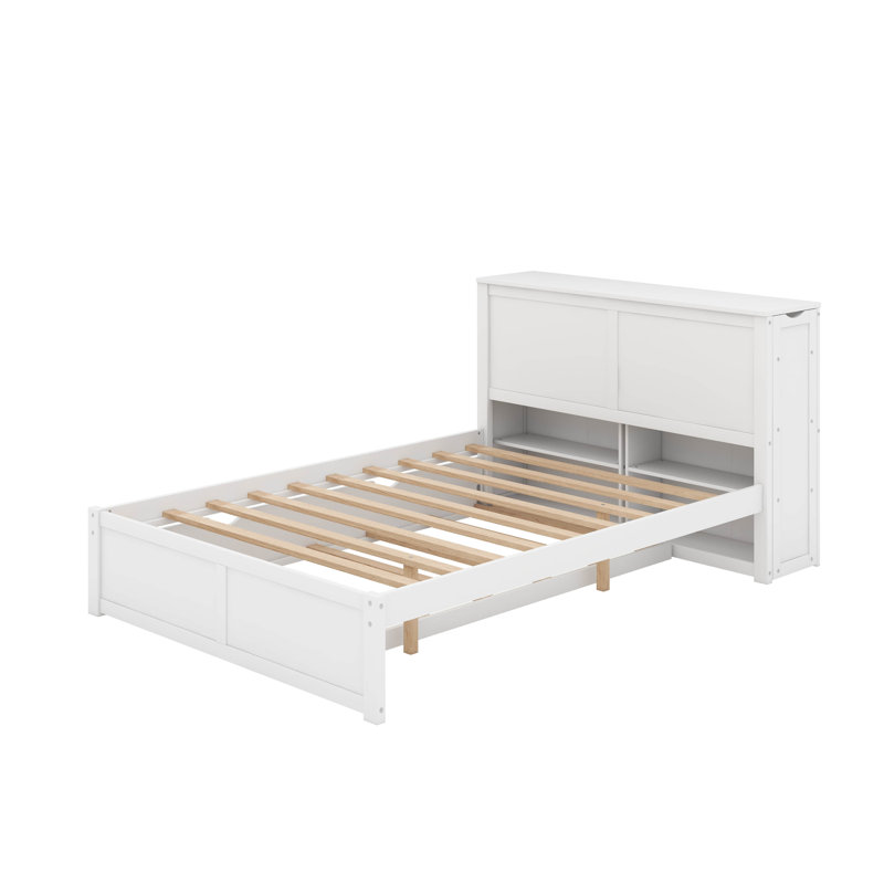 Lit plateforme avec rangement et tablettes gigognes, Lit double