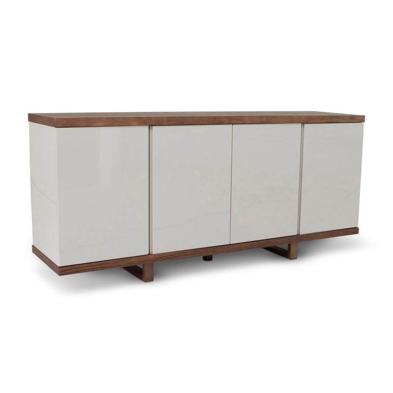Modern Brazilian 71'' W Solid Wood Sideboard, Nogal/Off White