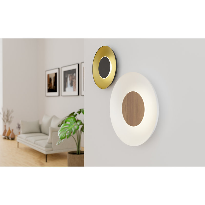 Ramen LED Flush Mounted Sconce, 2.6" H x 18" W x 18" D, Oiled Walnut/Matte White