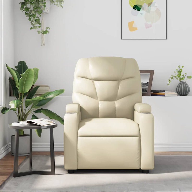 Fauteuil inclinable de massage en cuir vidaXL, dossier et repose-pieds réglables, Similicuir crème