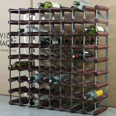 Liddle 72 - Bottle Solid Wood Wine Bottle Rack, Dark Oak Stained Pine / Galvanised Steel