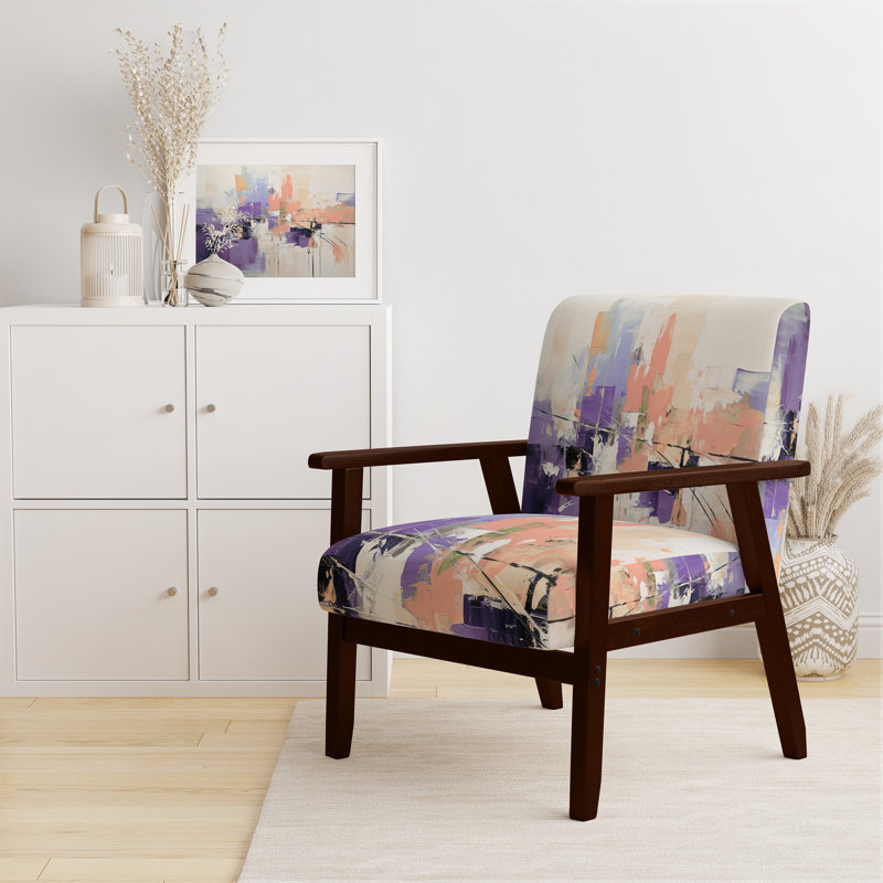 Paper Euphoria I - Upholstered Midcentury Modern Arm Chair, Brown, Purple