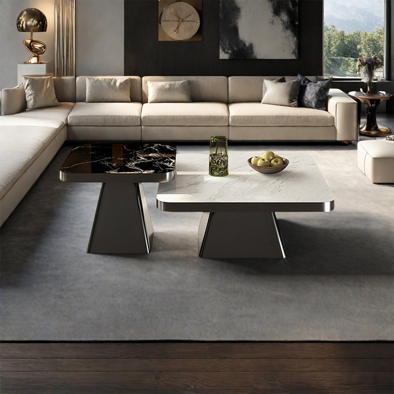 Table de salon carrée en marbre, H 15,7 po x L 35,4 po x l 35,4 po