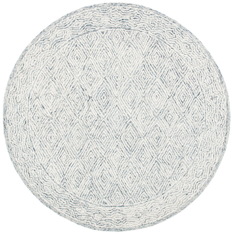 Tapis bleu / ivoire en laine touffeté à la main Arlington, Rond 7 pi