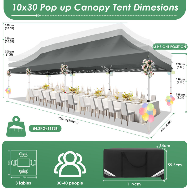 10x30 Pop Up Canopy Tent with 8 Removable Sidewalls, Easy Setup Canopy with Roller Bag and Sandbags, Waterproof UPF50+ Gazebo for BBQ Party Wedding Events