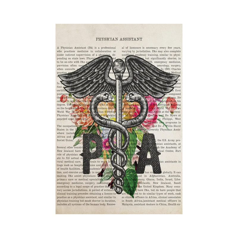 PA, Physician Assistant with Flowers by Aged Pixel - Wrapped Canvas Drawing, 30.48 cm H x 45.72 cm W x 1.91 cm D