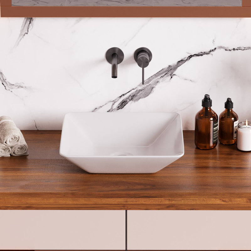 The Renovators Supply Inc. 16.5'' Gloss Vitreous China Square Bathroom Sink with Overflow