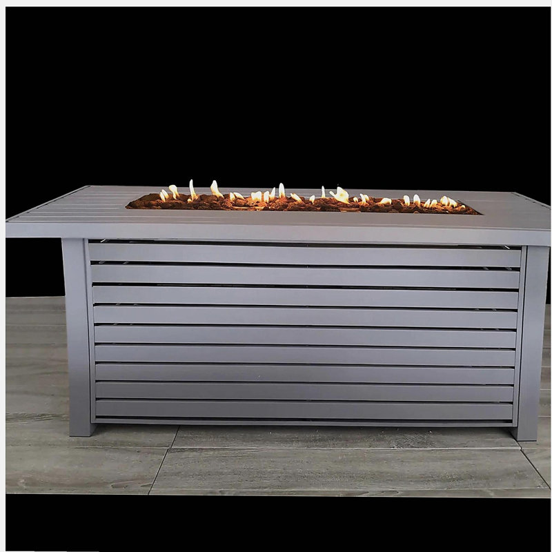 Steel Propane/Natural Gas Outdoor Fire Pit Table with Lid, Gray