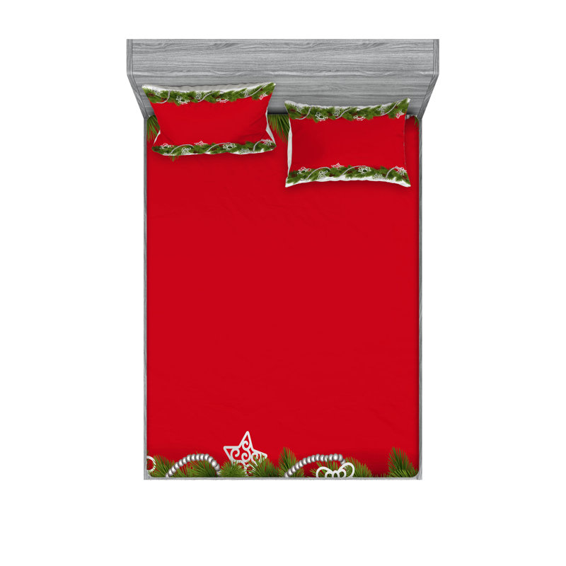 Drap-housse et coussin décoratif Ambesonne Christmas - rouge vermillon, Ensemble de draps pour grand lit + 5 pièces suppl