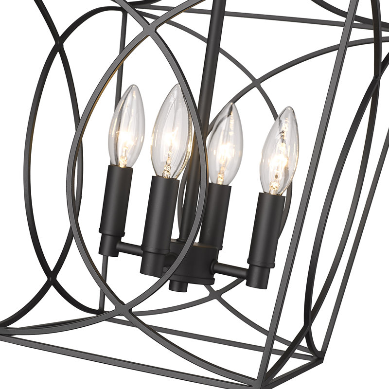 Luminaire suspendu carré 4 lumières, H 16,3 po x l 12 po x P 12 po, Noir mat