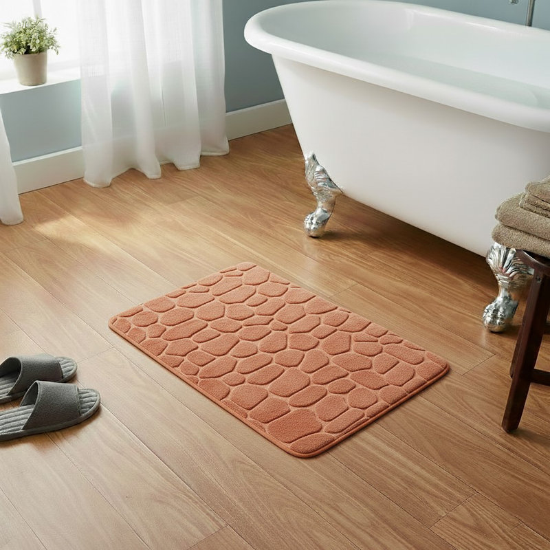 Cobble Stone Mat Non-Slip Bath Mat, Orange