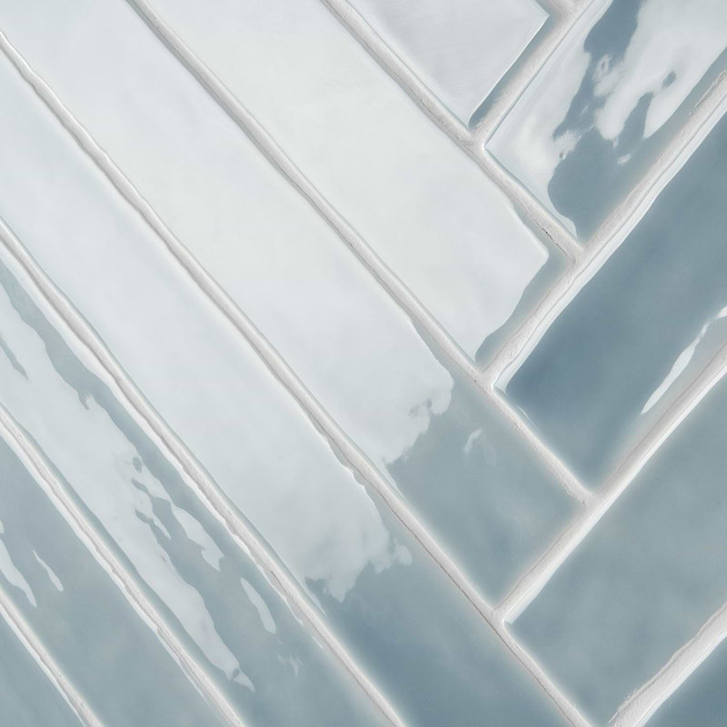 Carolina 2x20 Polished Crackled Ceramic Wall Tile, Sky Blue